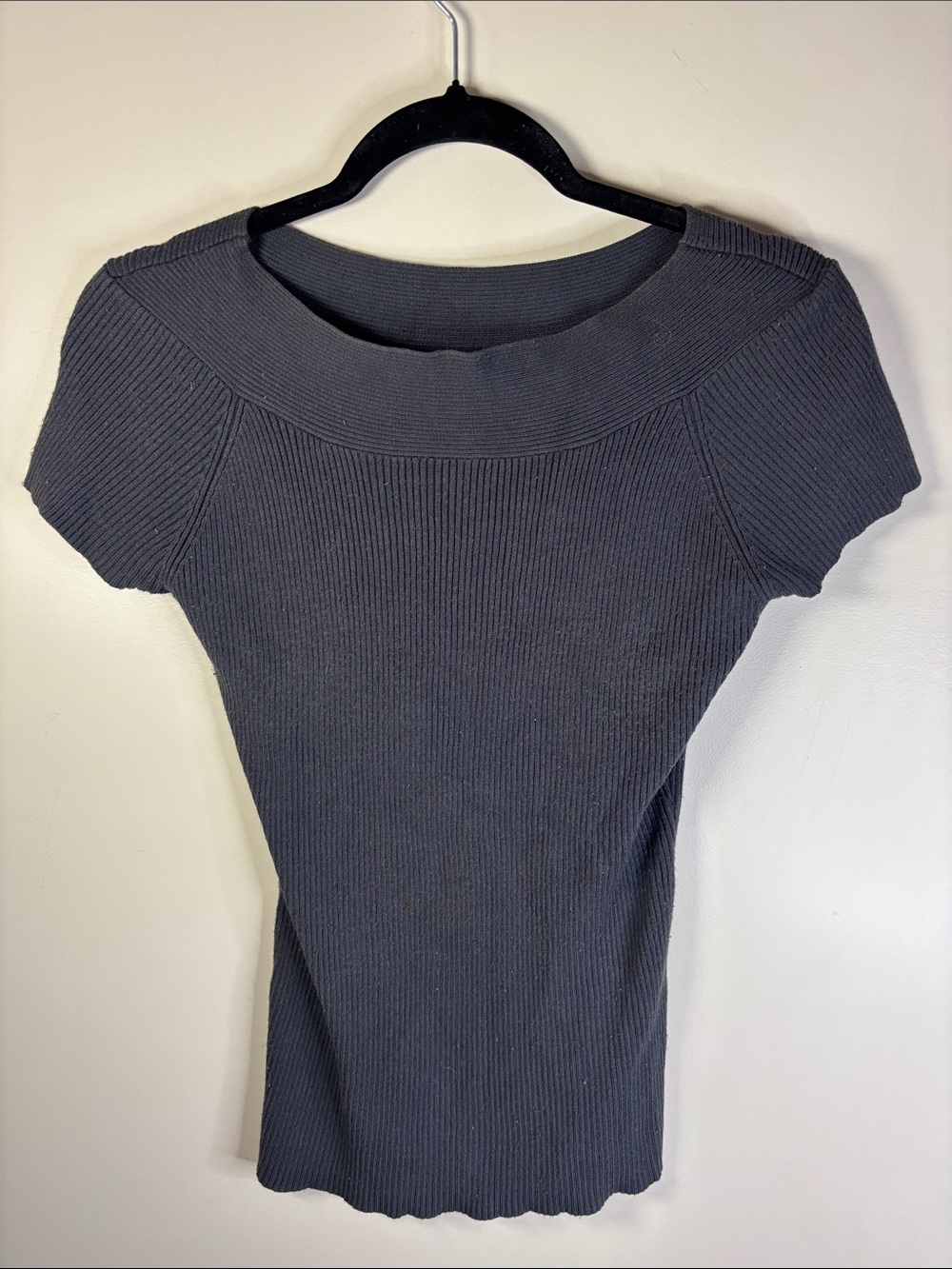 Allison Brittney Charcoal Ribbed Scoop Neck Short Sleeve Top